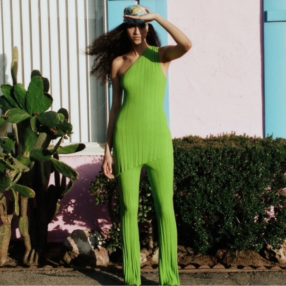 Zara Lime Green One-Shoulder Jumpsuit